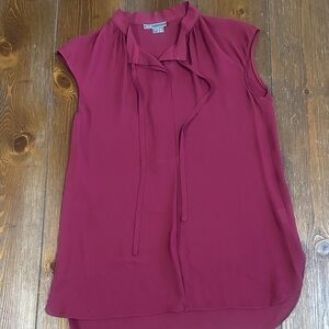 Vince Silk Burgundy Sleeveless Tie Front Blouse